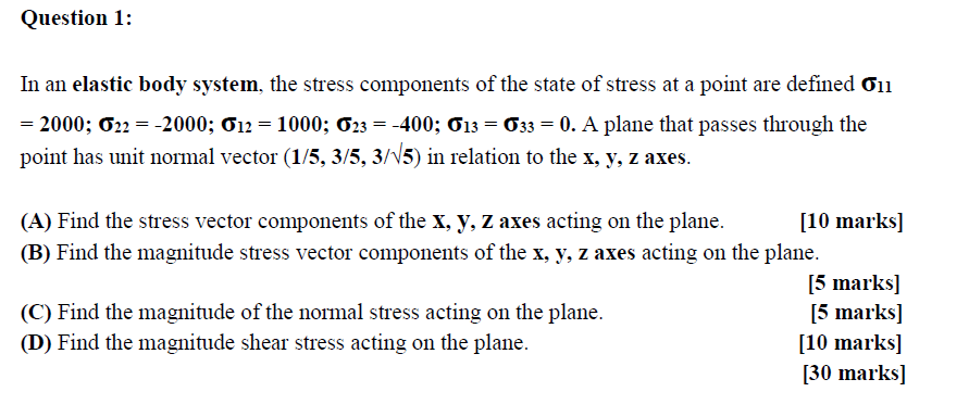 Solved Question 1: In an elastic body system, the stress | Chegg.com