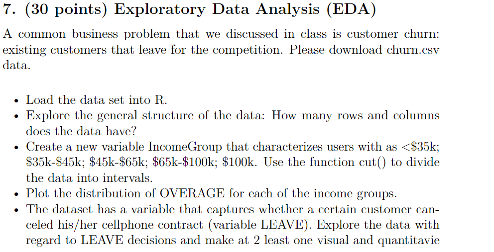 7. (30 points) Exploratory Data Analysis (EDA) A | Chegg.com