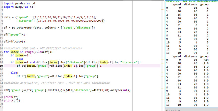Solved #Pandas #Python Code #1 does the operation I want but | Chegg.com