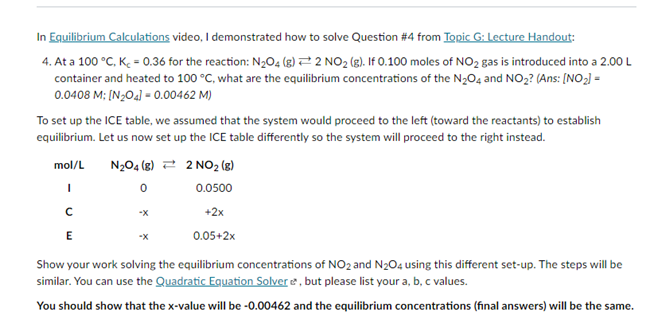 Solved In Equilibrium Calculations video, I demonstrated how | Chegg.com