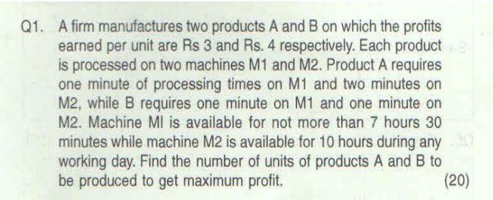 Solved Q1. A firm manufactures two products A and B on which | Chegg.com