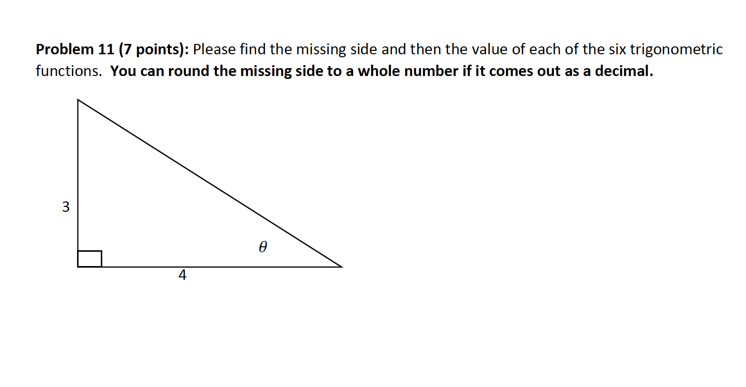 Solved Problem 11 (7 points): Please find the missing side | Chegg.com