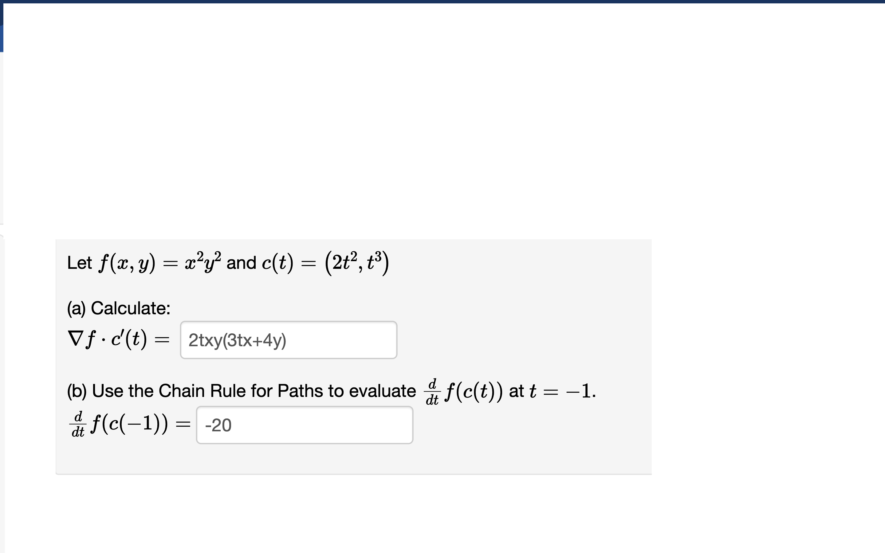 Solved Let F X Y X2y2 And C T 2t2 T3 A Calculate