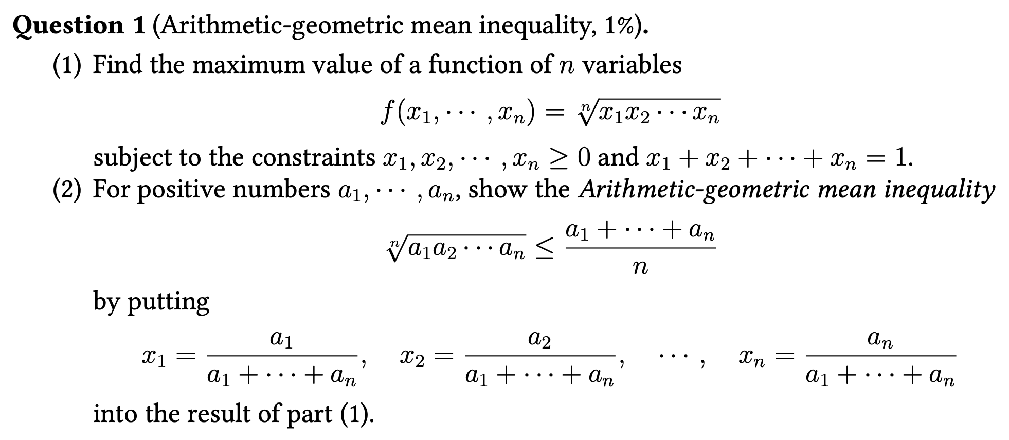 Solved Question 1 (Arithmetic-geometric Mean Inequality, | Chegg.com