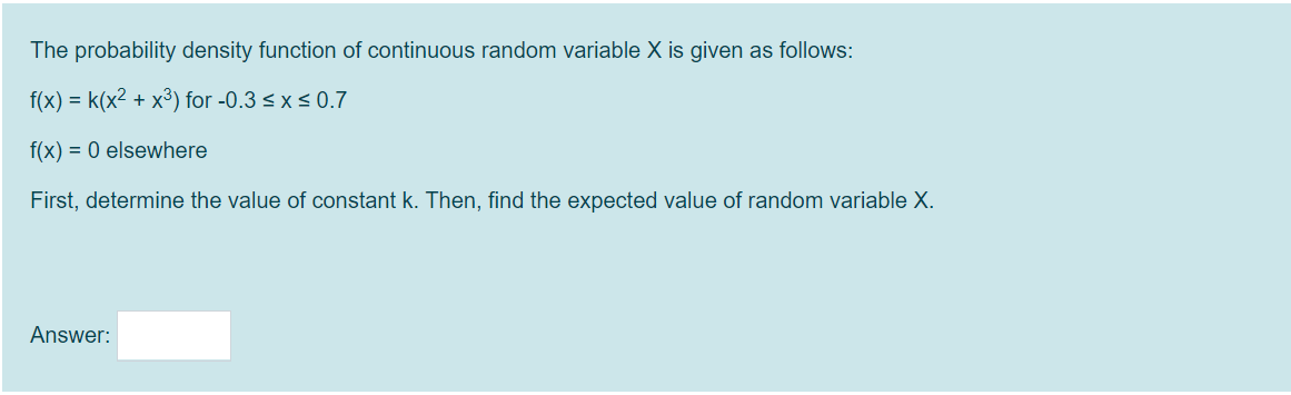 Solved The probability density function of continuous random | Chegg.com