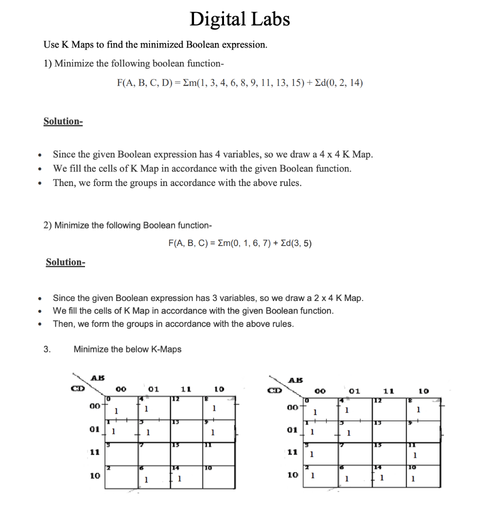 Solved Digital Labs Use K Maps To Find The Minimized Boolean | Chegg.com