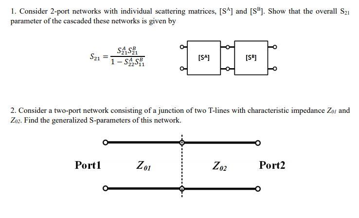 Solved 1. Consider 2-port networks with individual | Chegg.com