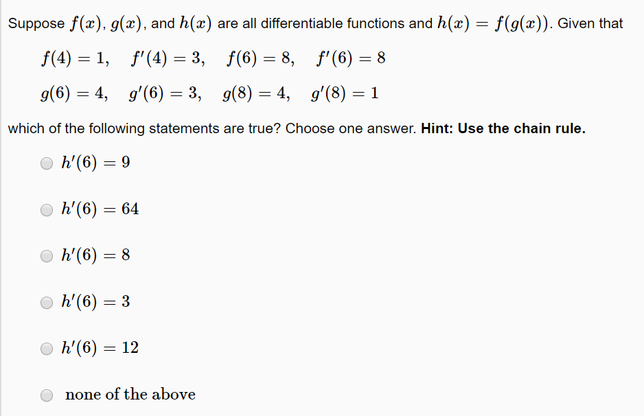 Solved Suppose F X G X And H X Are All Differentiabl Chegg Com