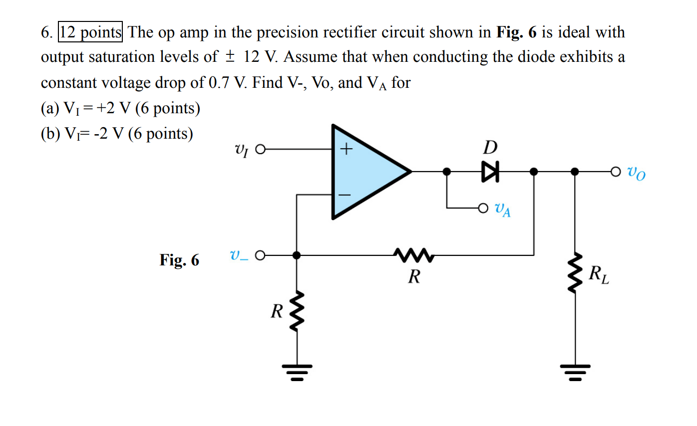 Solved 12 ﻿points The op ﻿amp in ﻿the precision rectifier | Chegg.com