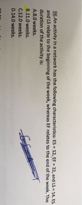 Solved 96.An activity in a network has the following | Chegg.com