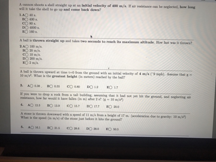 Solved A cannon shoots a shell straight up at an initial | Chegg.com