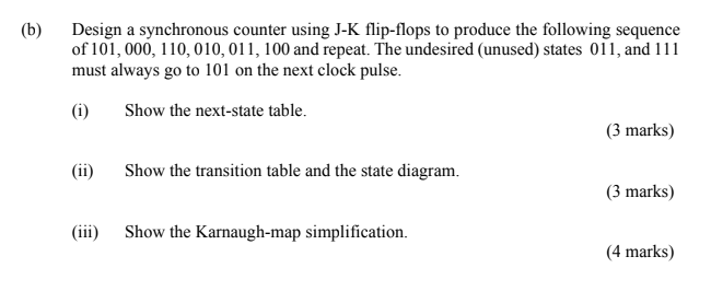 Solved (b) Design A Synchronous Counter Using J-K Flip-flops | Chegg.com