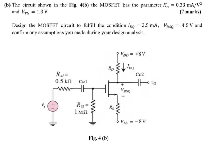 Solved (b) The Circuit Shown In The Fig. 4(b) The MOSFET Has | Chegg.com