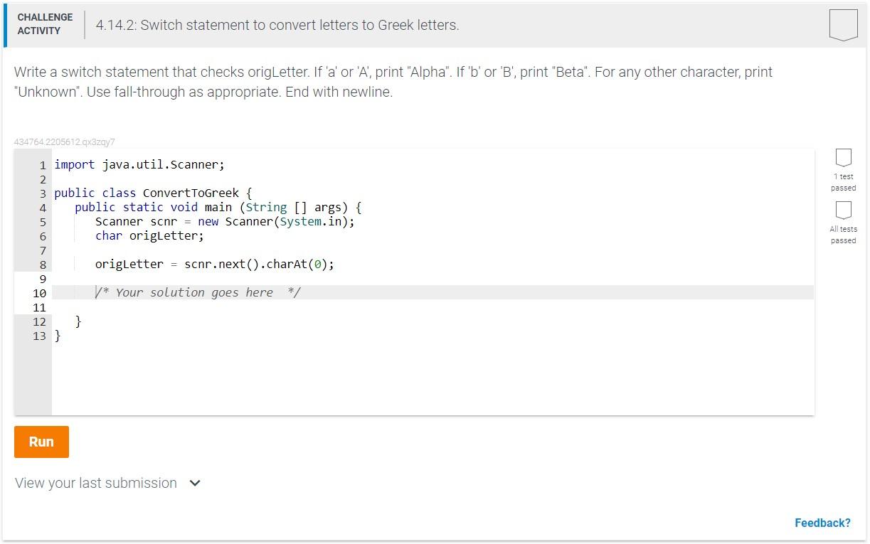 Solved Write a switch statement that checks origLetter. If | Chegg.com