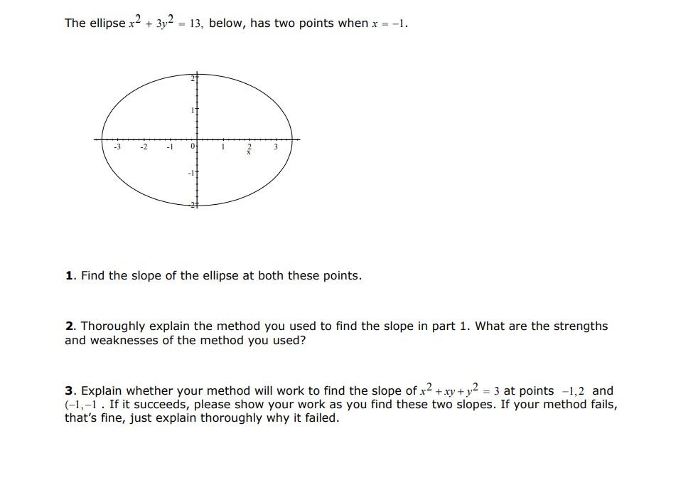 Solved The ellipse x2+3y2=13, below, has two points when | Chegg.com