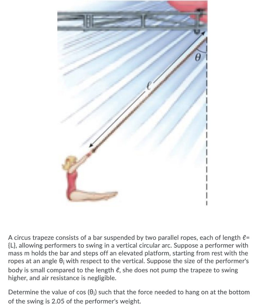 Solved A circus trapeze consists of a bar suspended by two | Chegg.com
