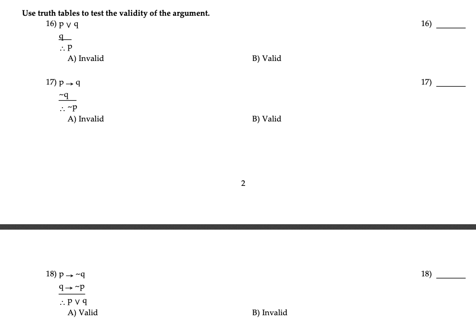 Solved Use truth tables to test the validity of the | Chegg.com