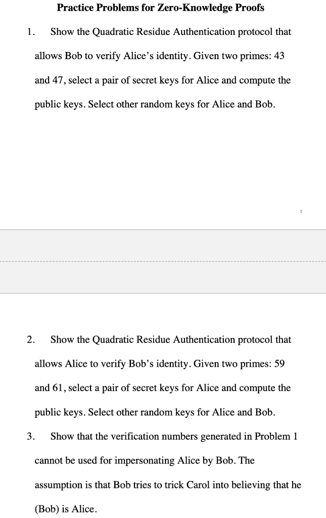 Solved Practice Problems for Zero-Knowledge Proofs 1. Show | Chegg.com