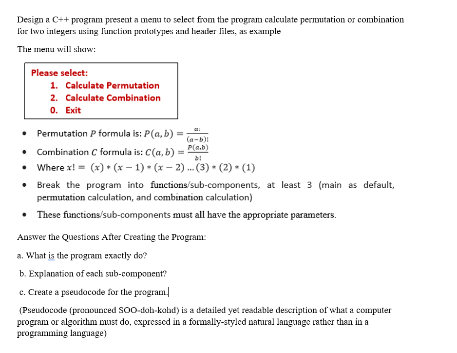 Solved Design a C++ program present a menu to select from | Chegg.com
