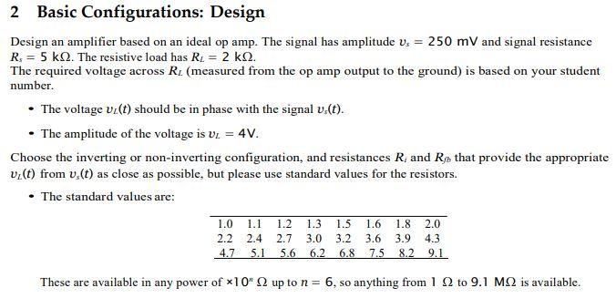 Solved 2 Basic Configurations: Design Design An Amplifier | Chegg.com