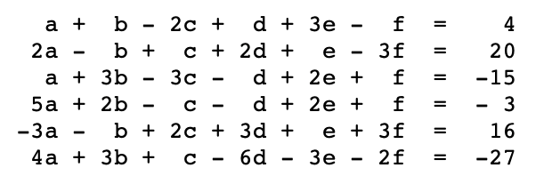 Solved a + = (D = = b 2c + d + 3e - f 2a b + C + 2d + 3f a + | Chegg.com