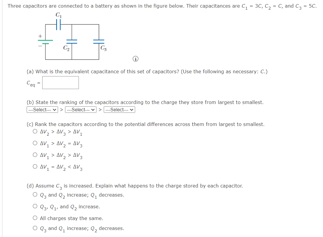 Solved Capacitors Are Connected To A Battery As Shown In The | Chegg.com