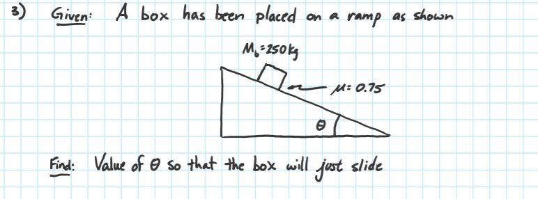 Solved 3) Given: A box has been placed on a ramp as shown M. | Chegg.com