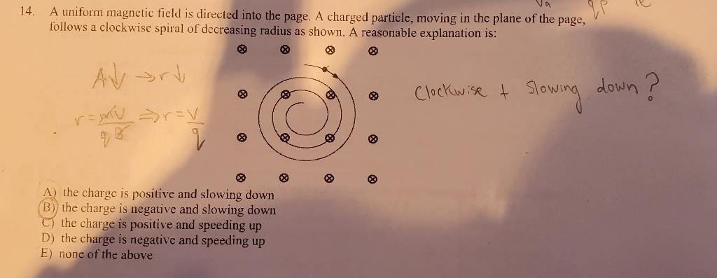 Solved The test charge is a spiral motion with a constant