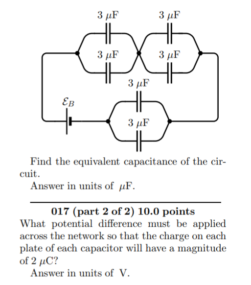 Solved 3 uF 3 uF 3 uF | 3F 3uF 3uF Find the equivalent | Chegg.com
