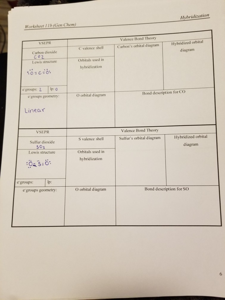 Solved Hybridization Worksheet 1 lb (Gen Chem) VSEPR Valence | Chegg.com
