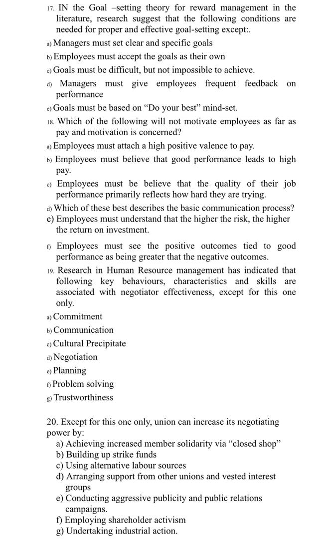 Solved In The Goal Setting Theory For Reward Management Chegg Com