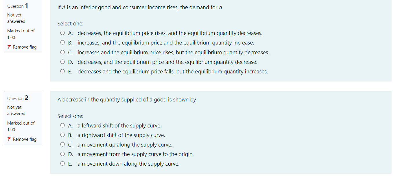 Solved Question 1 If A is an inferior good and consumer | Chegg.com