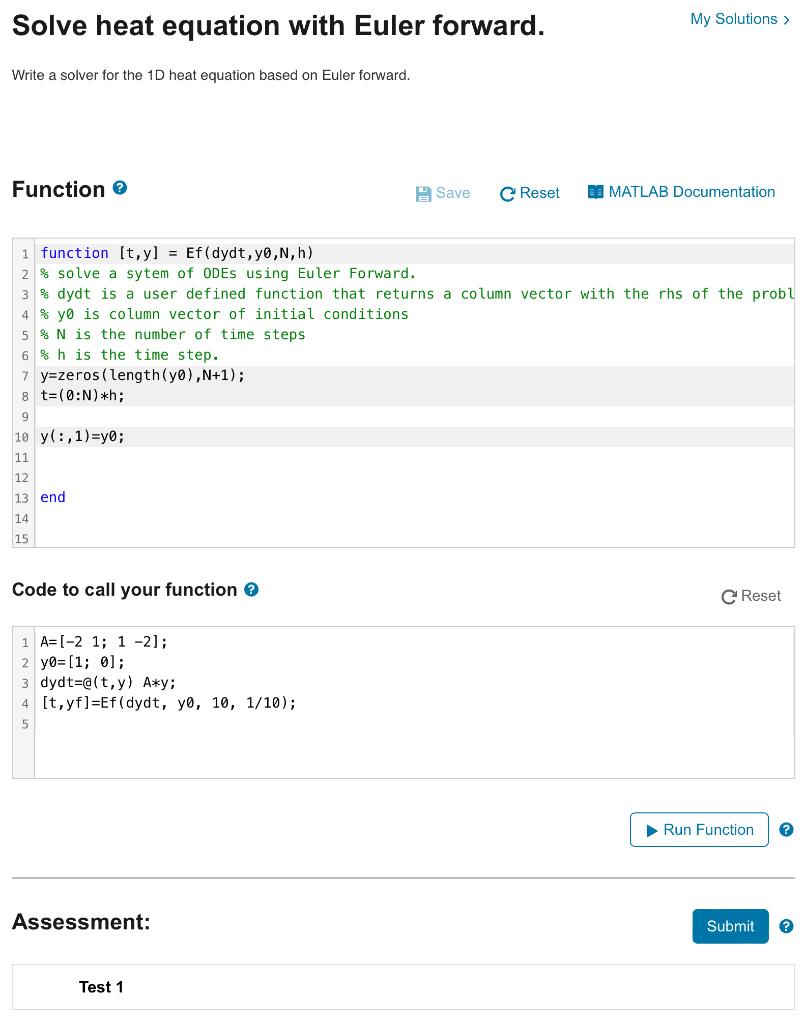 Solved Solve heat equation with Euler forward. My Solutions | Chegg.com