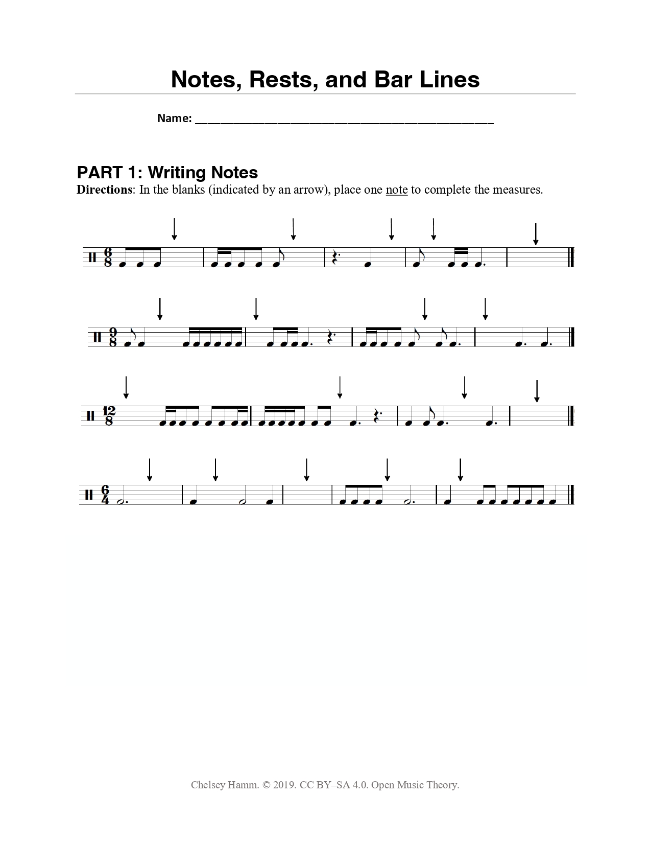 Notes, Rests, and Bar Lines Name: PART 1: Writing | Chegg.com