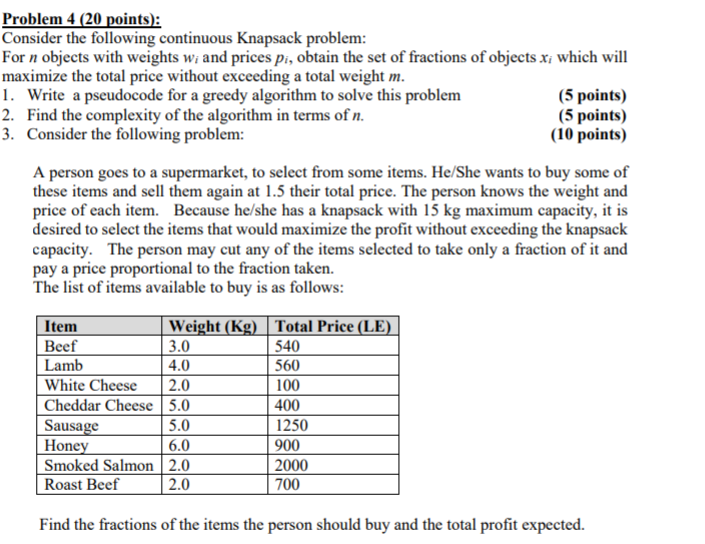 Solved Problem 4 (20 points): Consider the following | Chegg.com