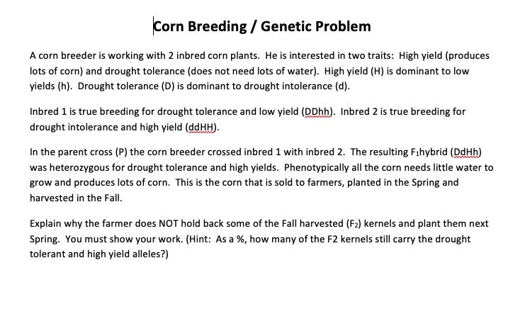 Solved Corn Breeding / Genetic Problem A corn breeder is | Chegg.com