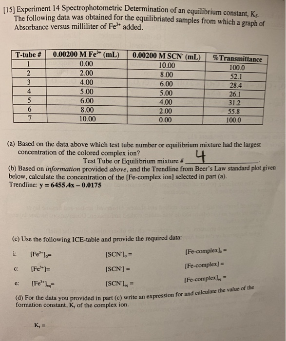 Solved ent 14 Spectrophotometric Determination of an