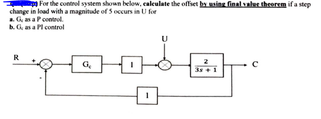 Solved For the control system shown below, calculate the | Chegg.com