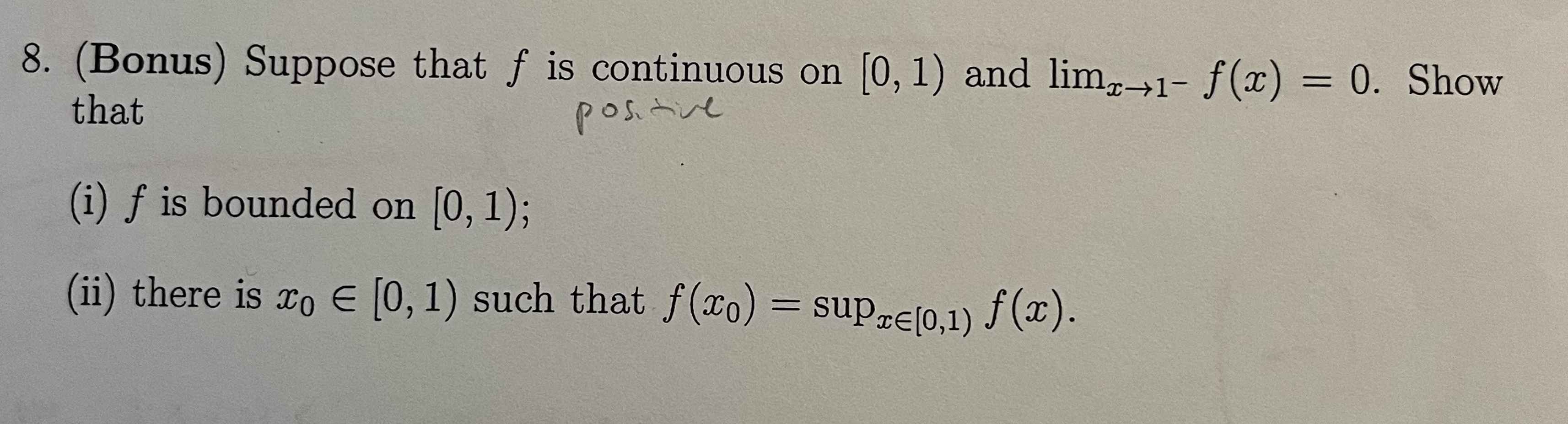 Solved (Bonus) ﻿Suppose That F ﻿is Continuous And Positive | Chegg.com