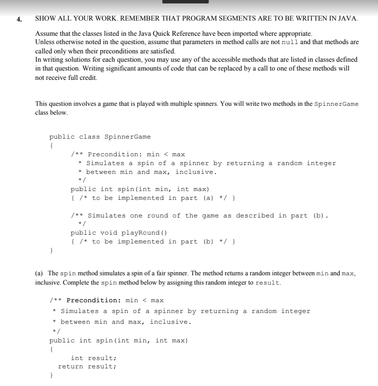Solved Assume that the classes listed in the Java Quick | Chegg.com