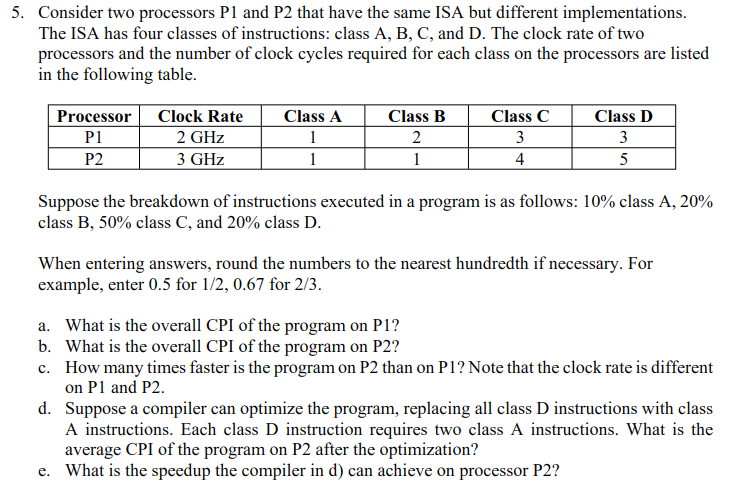 Solved Consider Two Processors P1 And P2 That Have The Same | Chegg.com