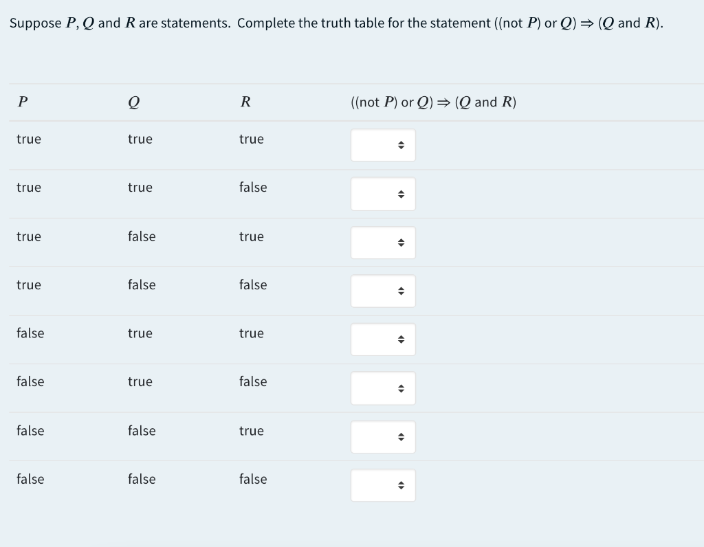 Solved Suppose P, Q and R are statements. Complete the truth | Chegg.com