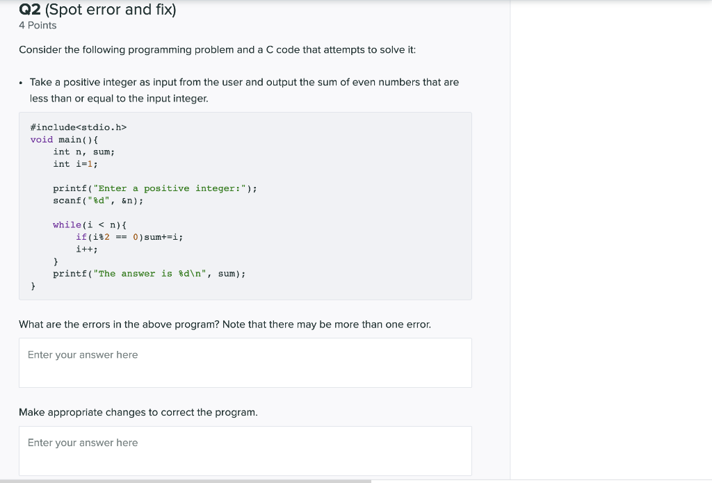 Solved Q2 (Spot error and fix) 4 Points Consider the | Chegg.com