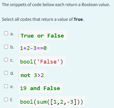 Solved The snippets of code below each return a Boolean | Chegg.com
