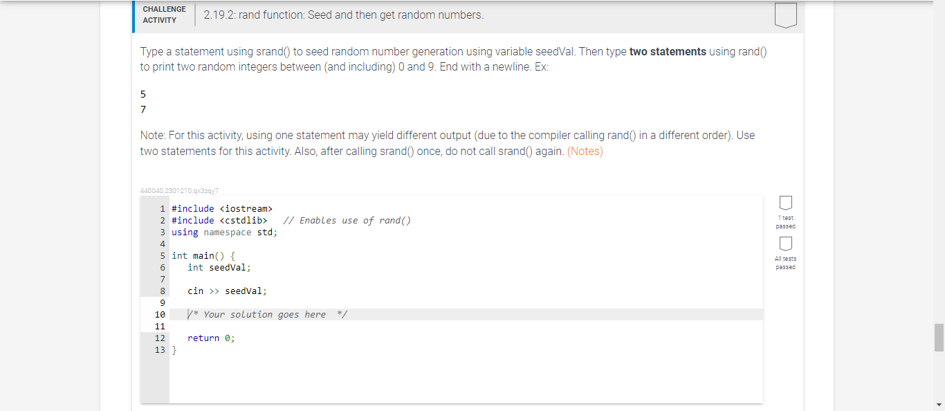Solved type a statement using srand to seed random number chegg