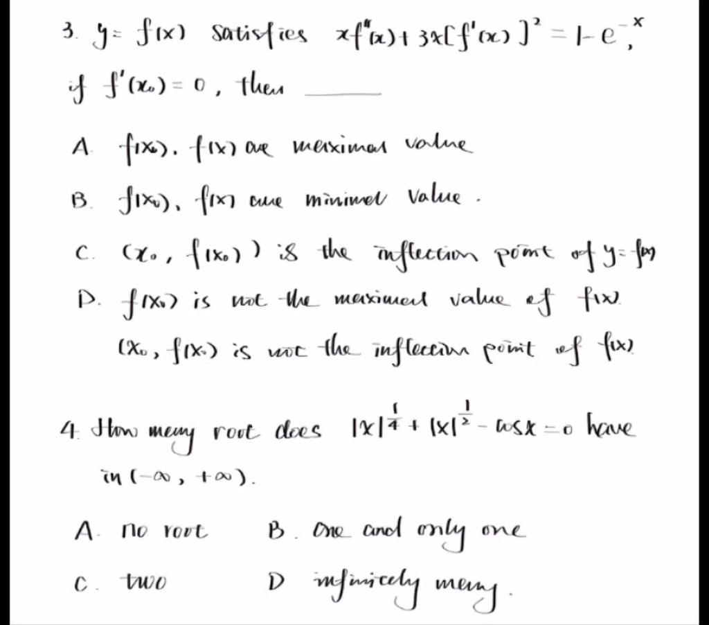 Solved 3 Y F X Satisfies Xf′′ X 3x[f′ X ]2 1−e−x If