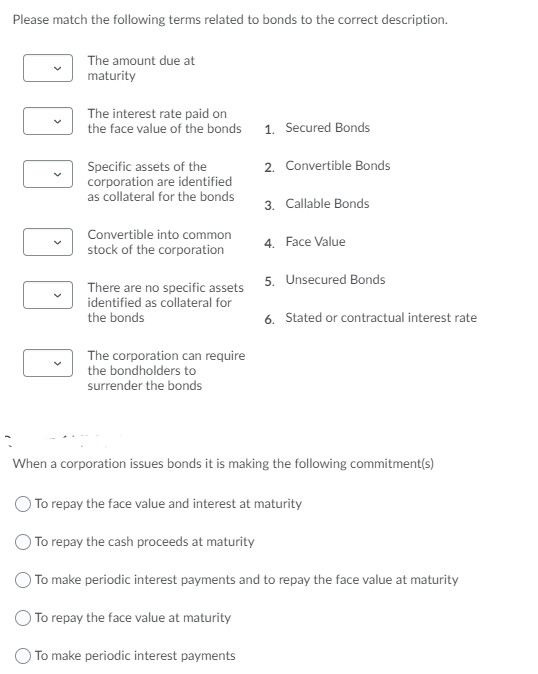 Solved Please match the following terms related to bonds to | Chegg.com