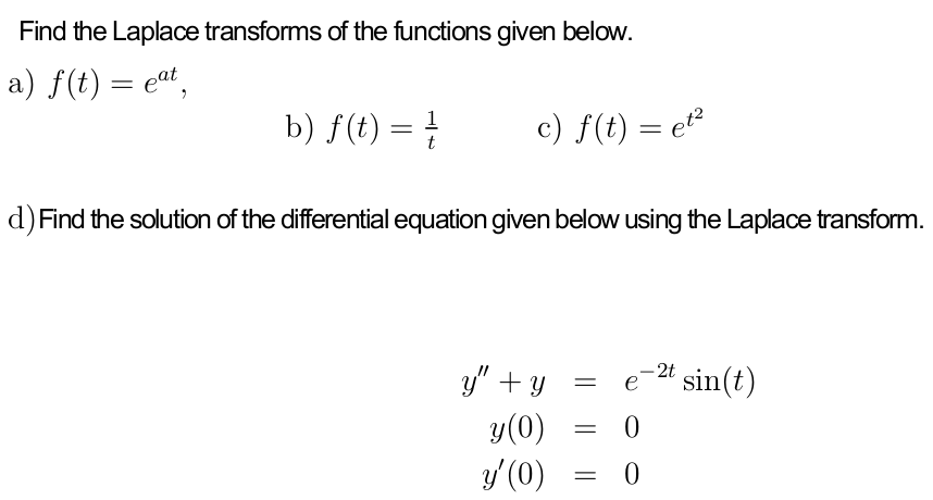 Solved Find The Laplace Transforms Of The Functions Given | Chegg.com