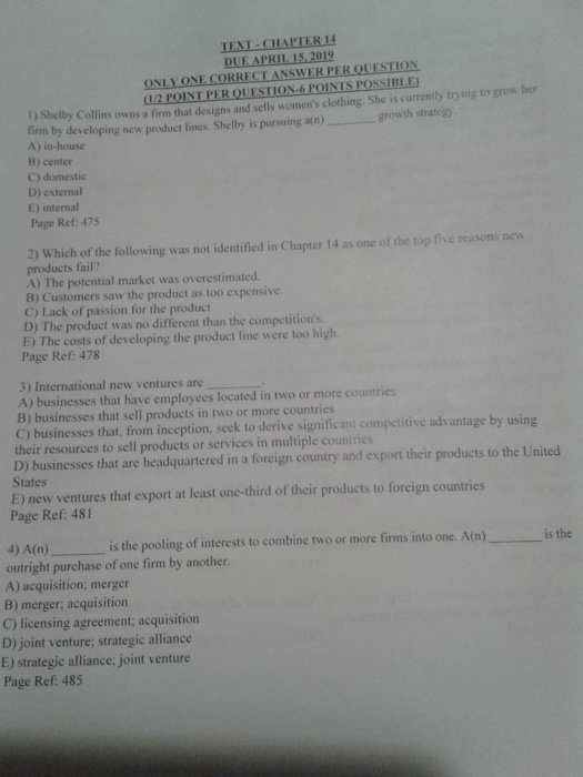 Solved TEXT-CHAPTER 14 DUE APRIL 15. 2019 ONLY ONE | Chegg.com