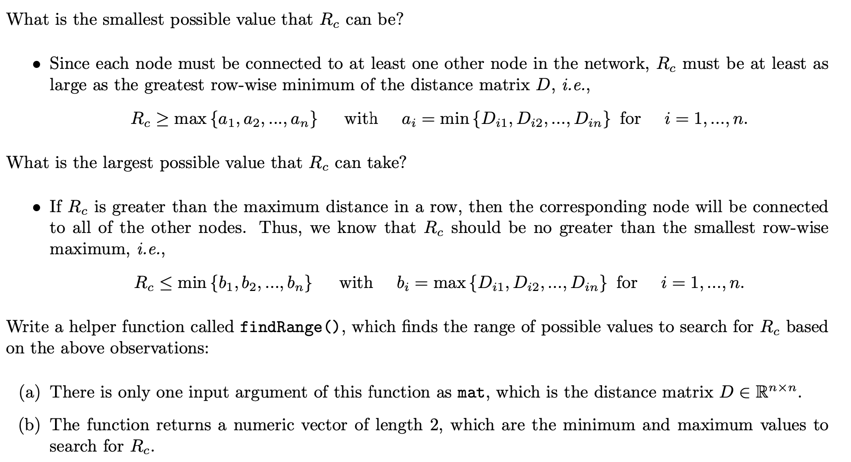 Solved Write the function findRange in R where Rc is the Chegg